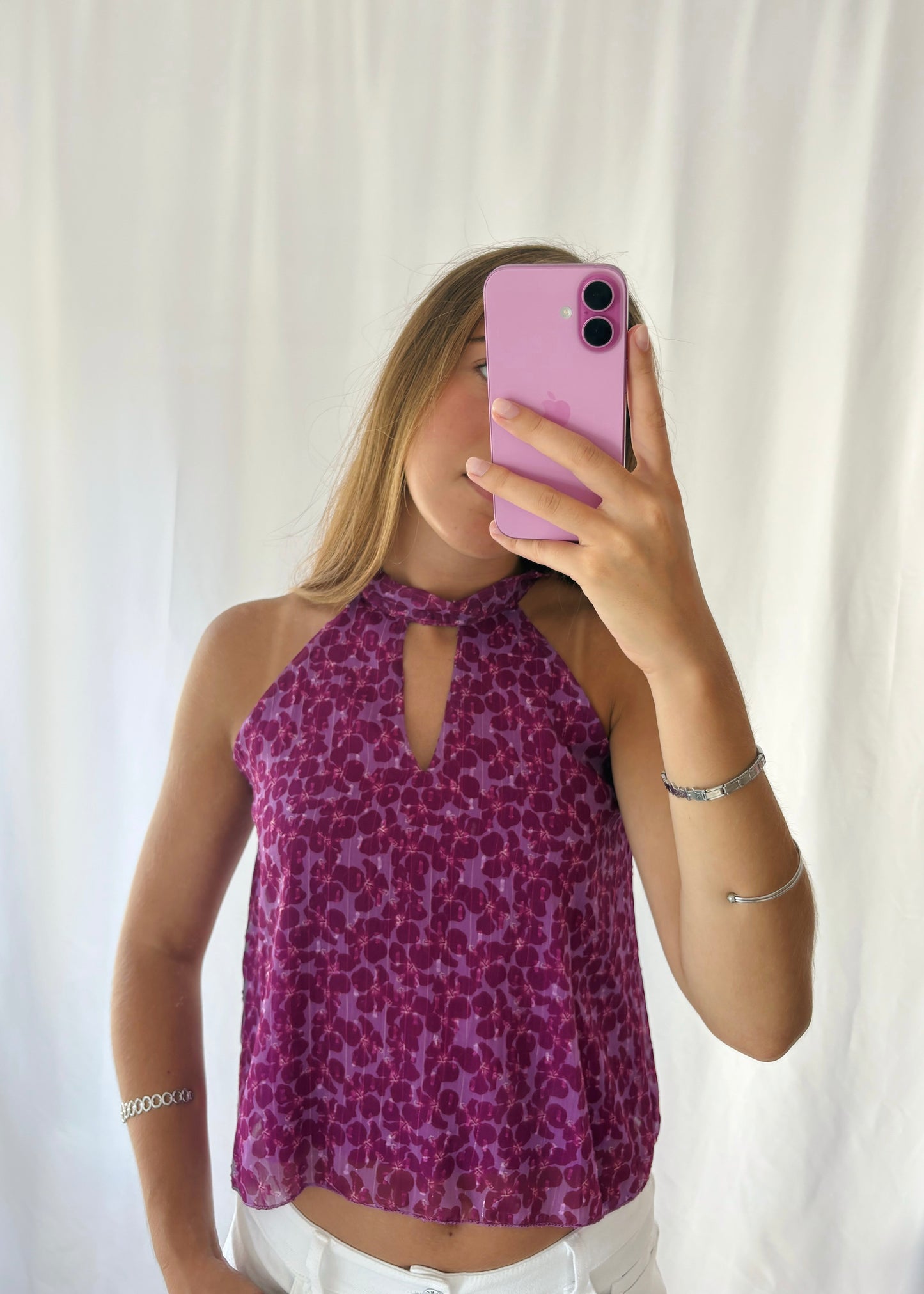 Top Estampado com Abertura Frontal