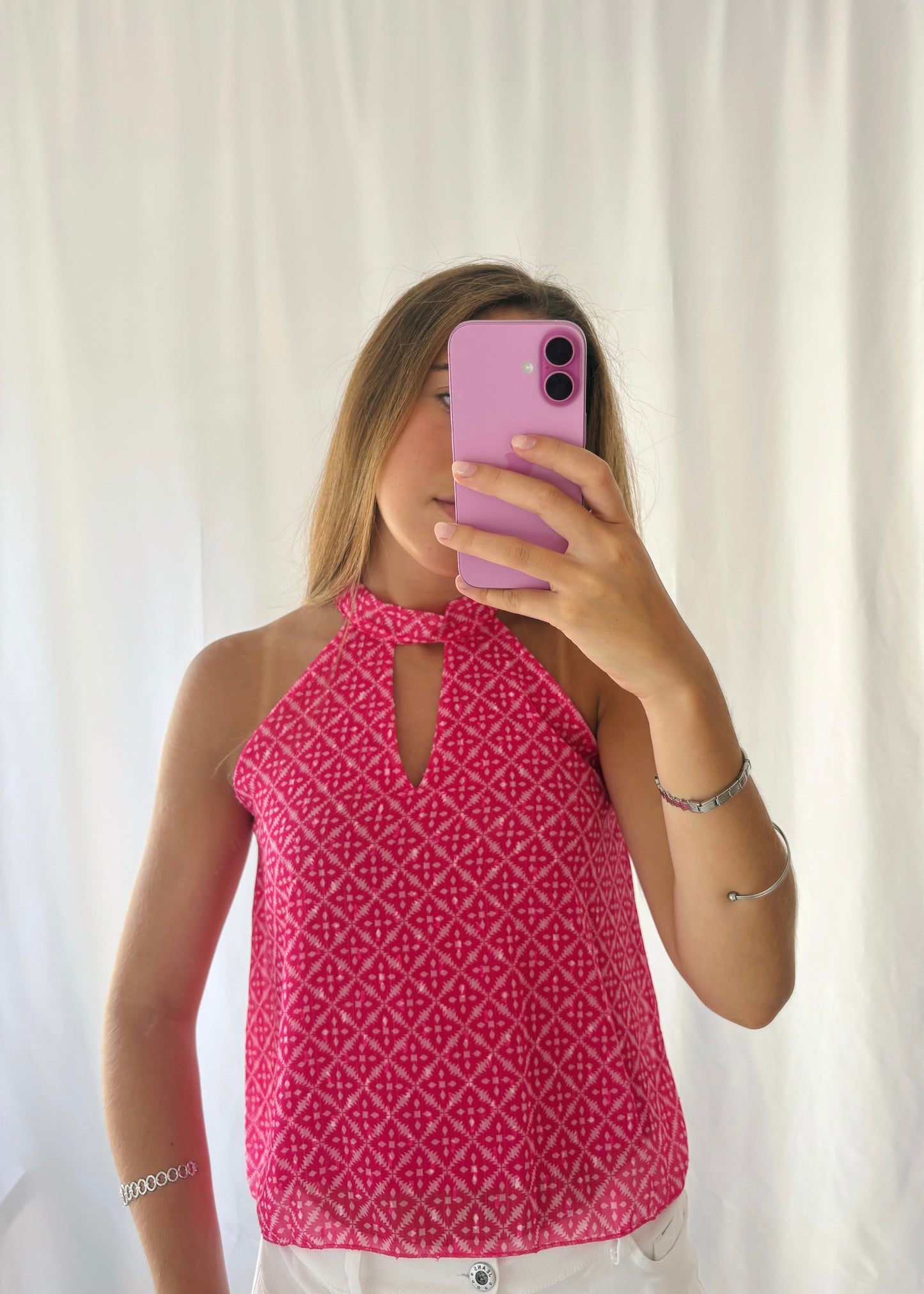 Top Estampado com Abertura Frontal
