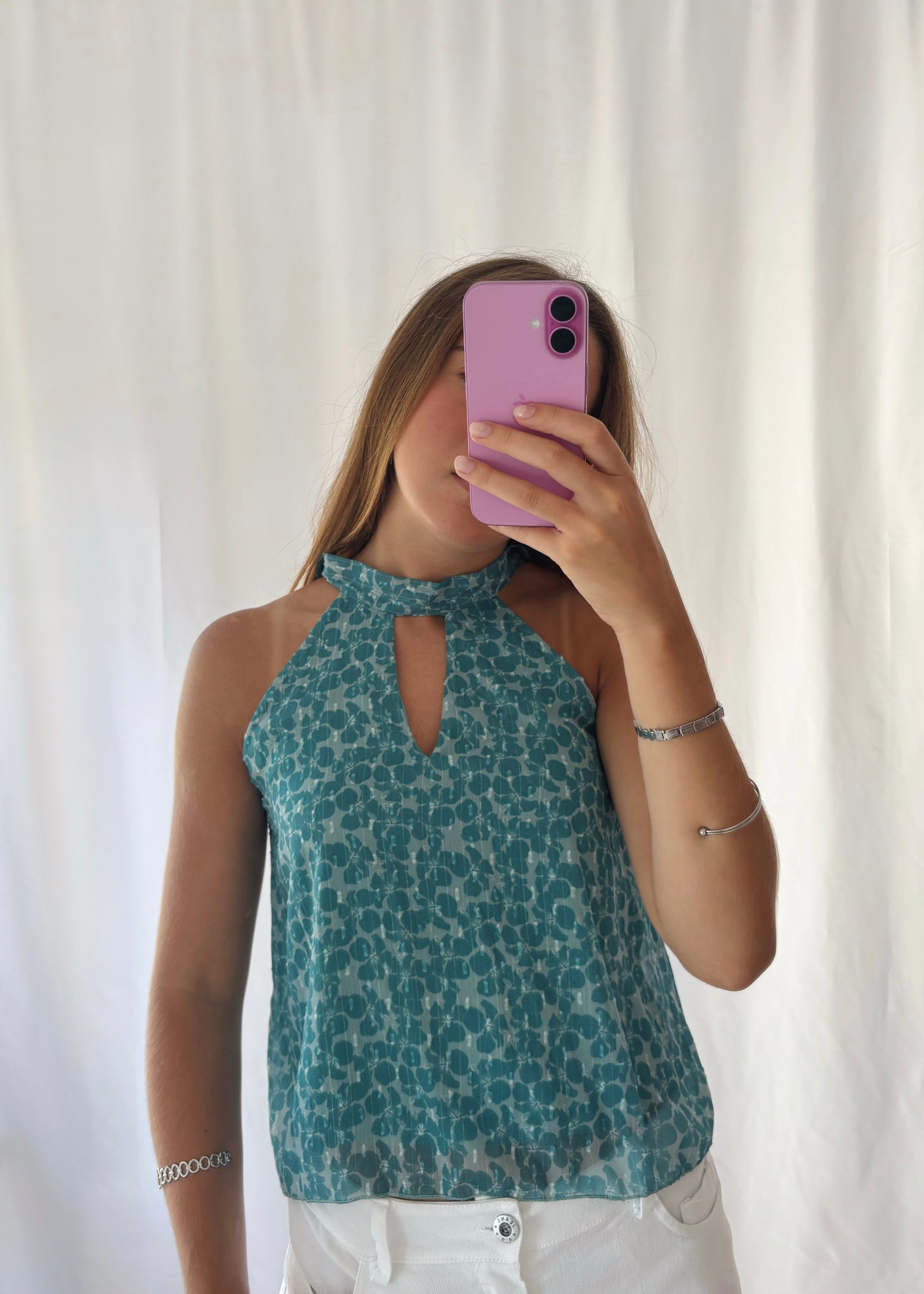 Top Estampado com Abertura Frontal