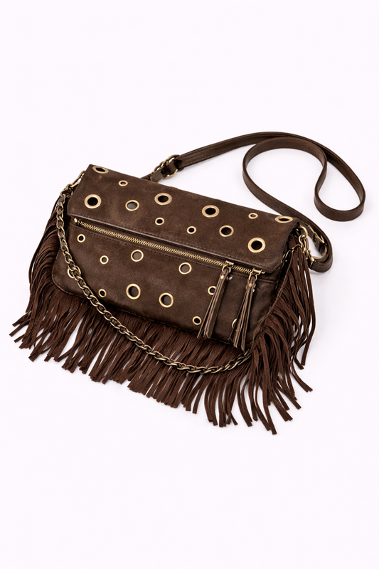 mala com tachas e franjas sintetica kakau store