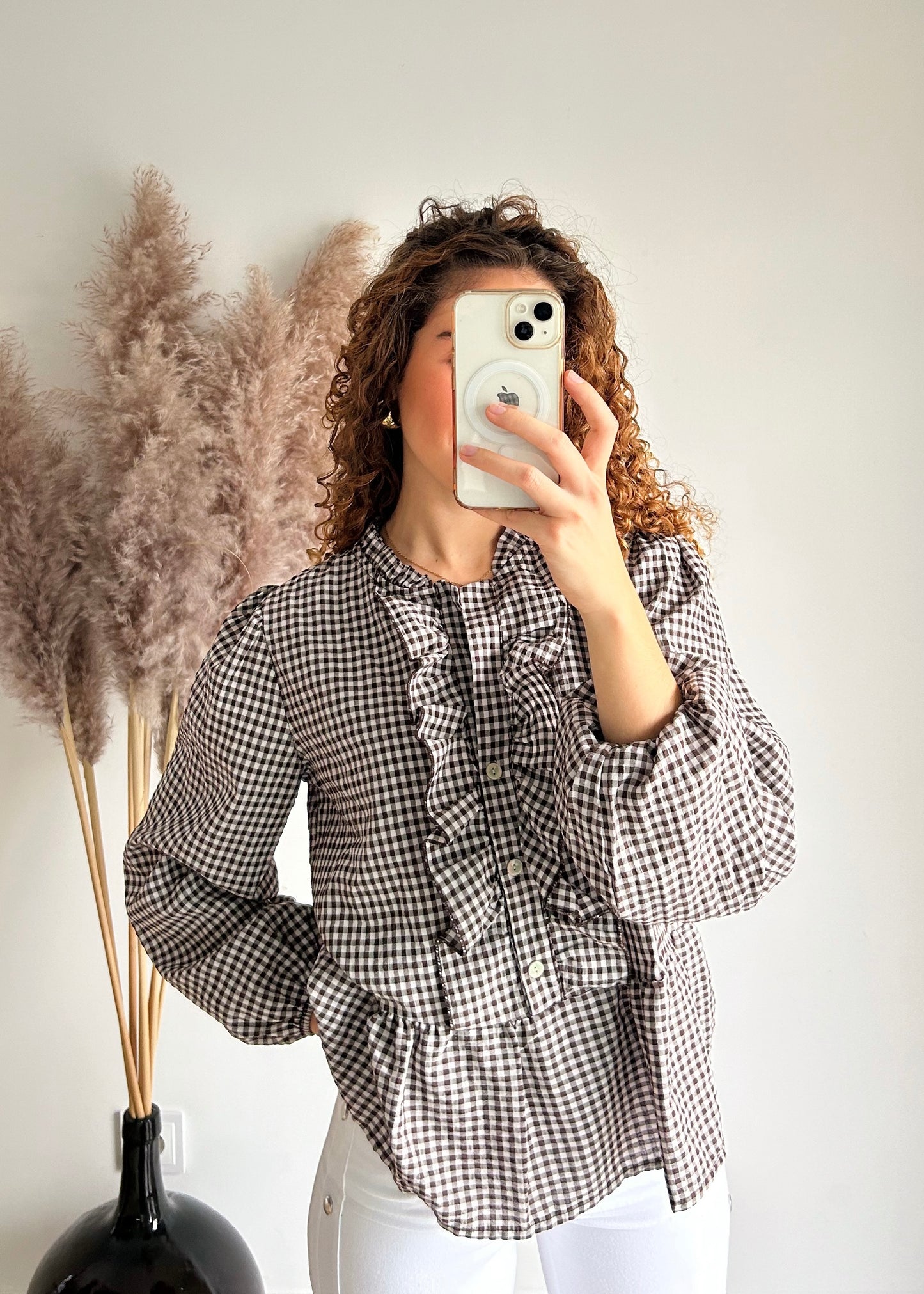 Blusa Castanha com Xadrez