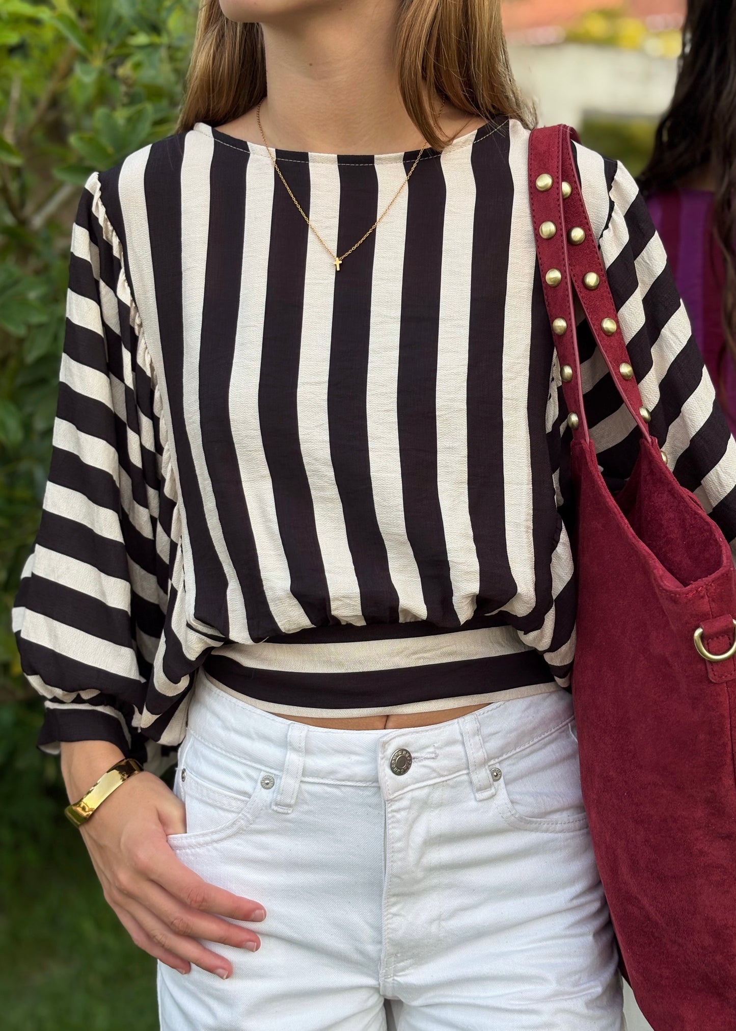 Blusa de Riscas Oversized – Manga Bufante