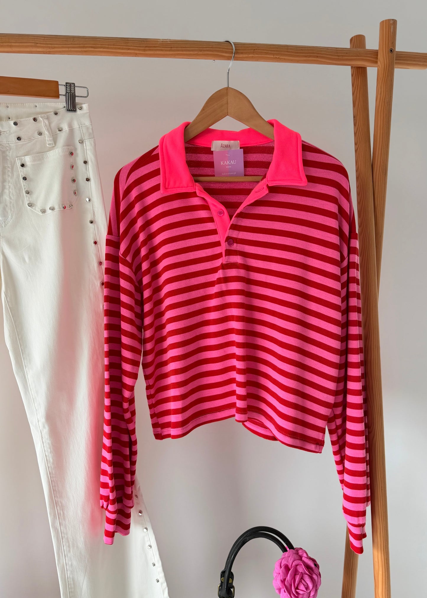 camisola polo feminina riscas gola manga comprida kakau store
