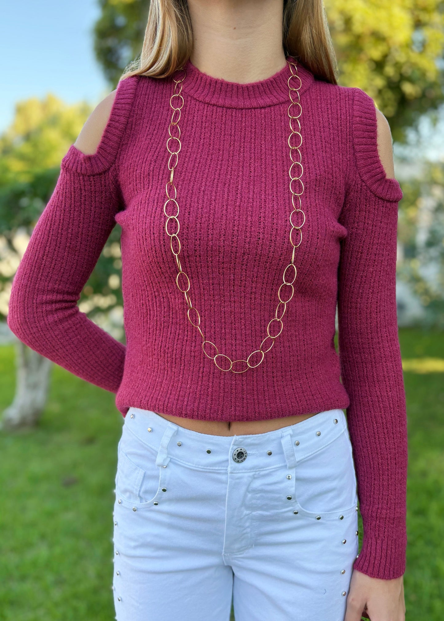 Camisola de Malha com Ombros Descobertos