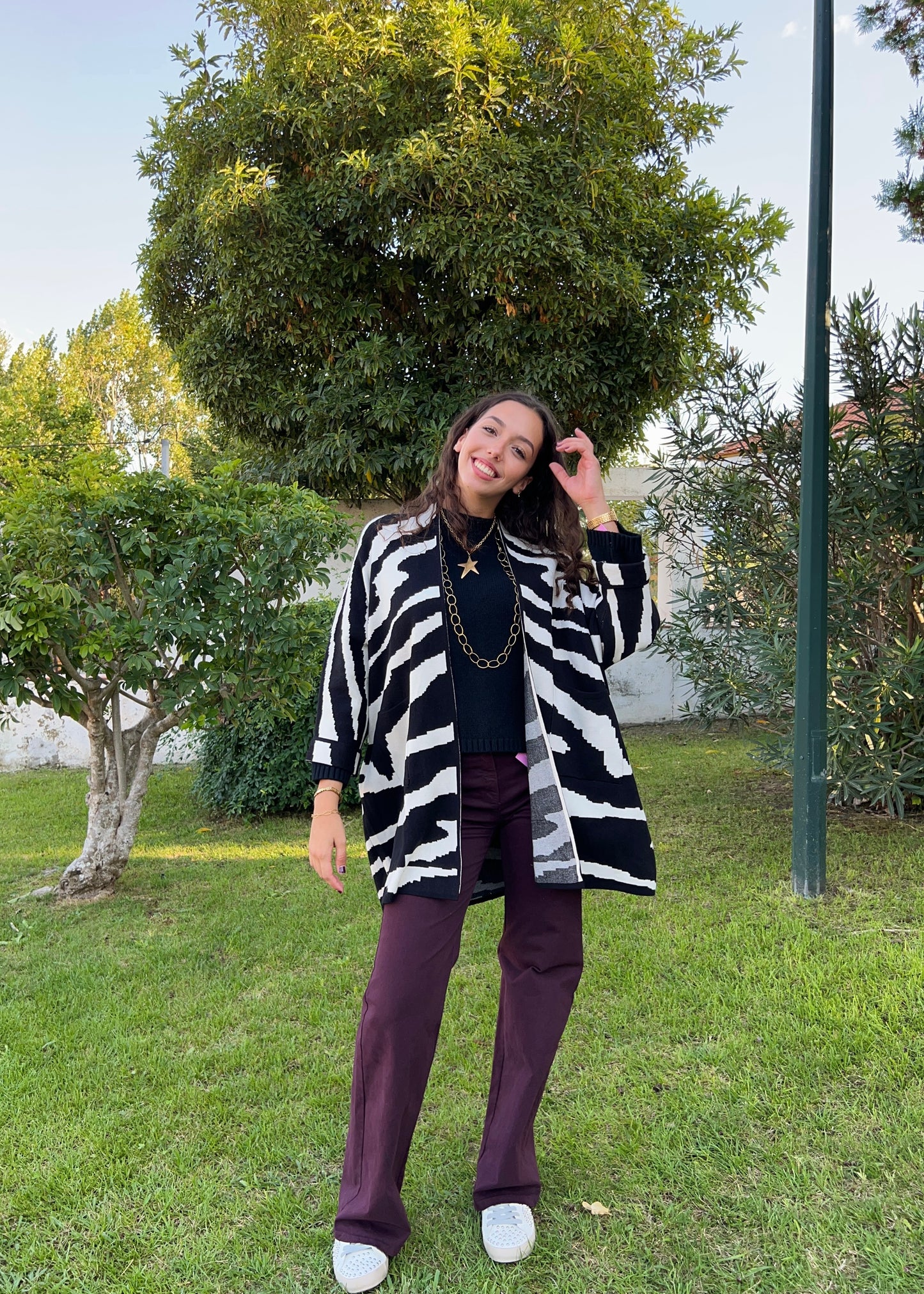 Casaco de Malha Padrão Zebra