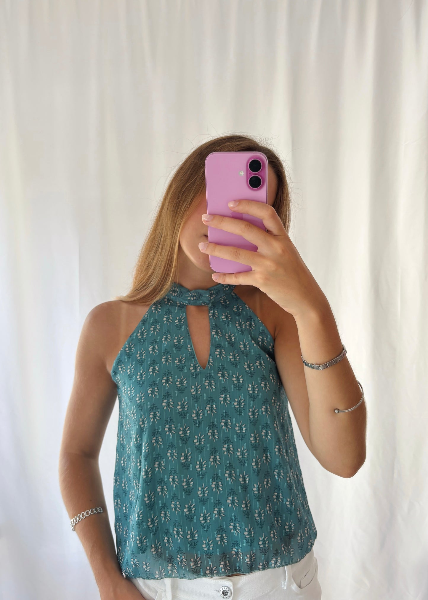 Top Estampado com Abertura Frontal