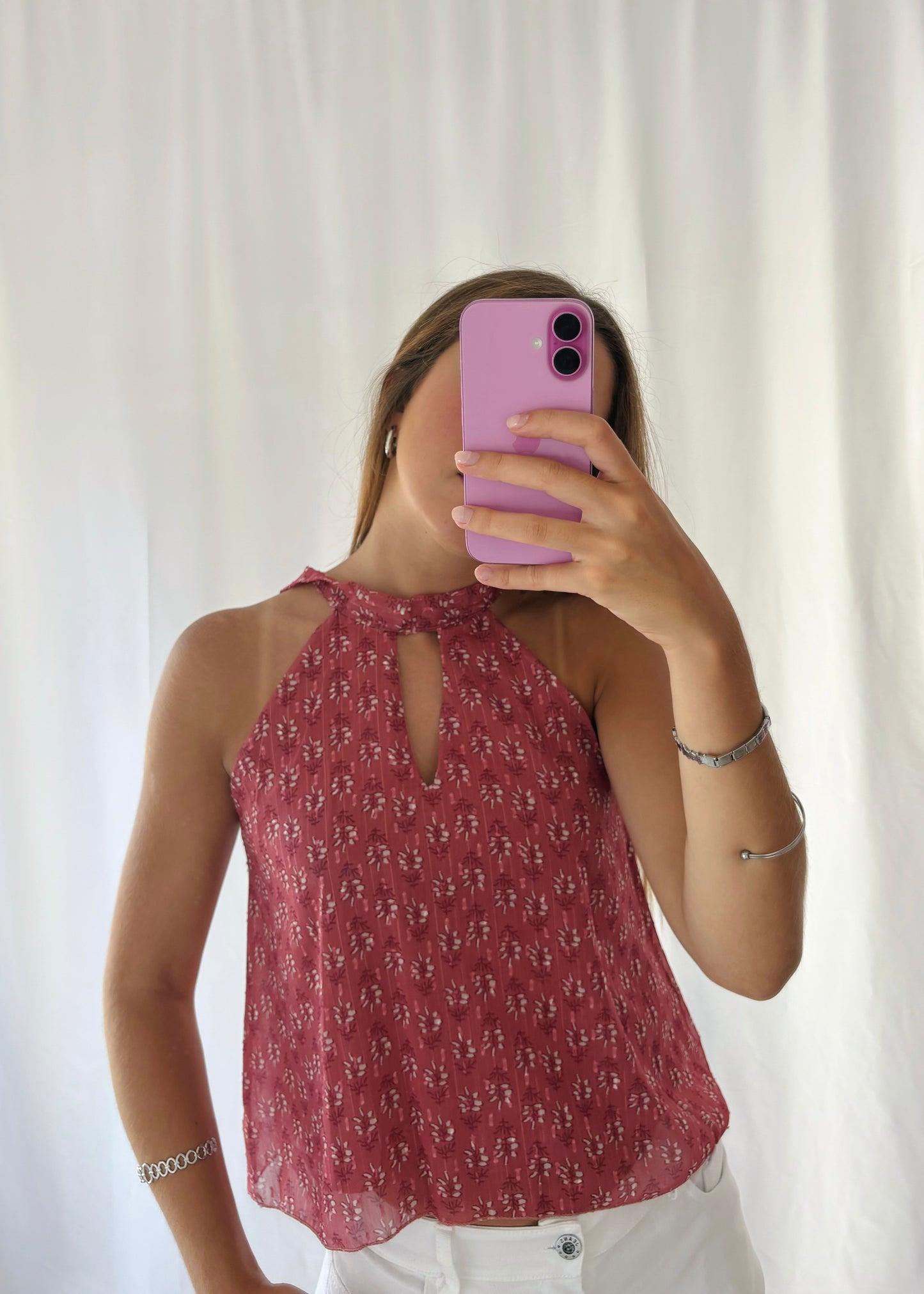 Top Estampado com Abertura Frontal