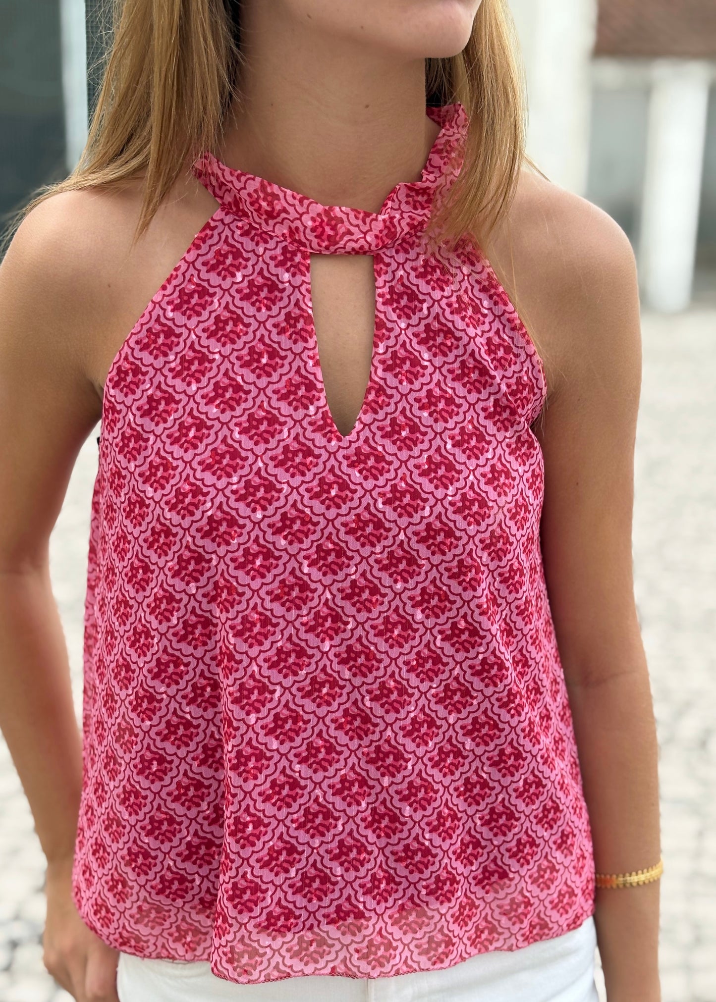 Top Estampado com Abertura Frontal