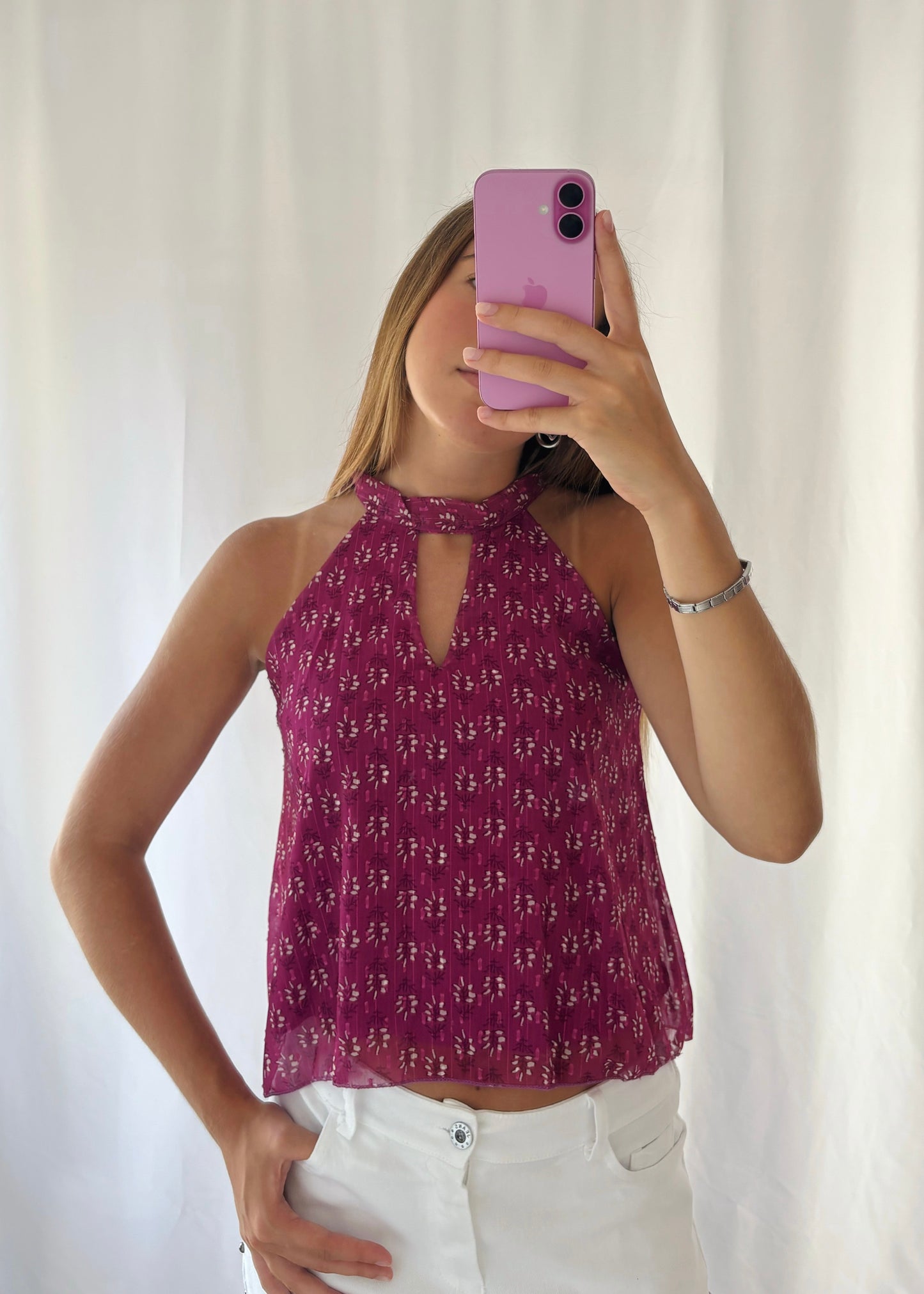 Top Estampado com Abertura Frontal