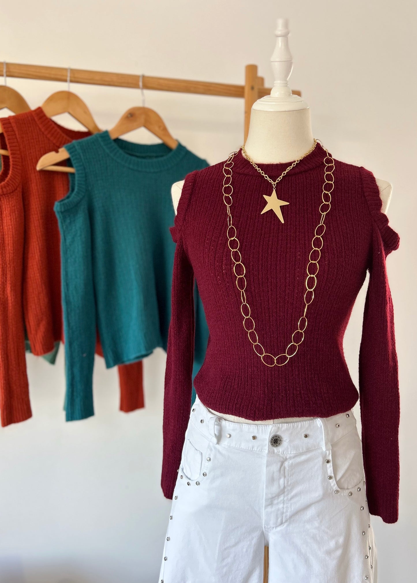 Camisola de Malha com Ombros Descobertos
