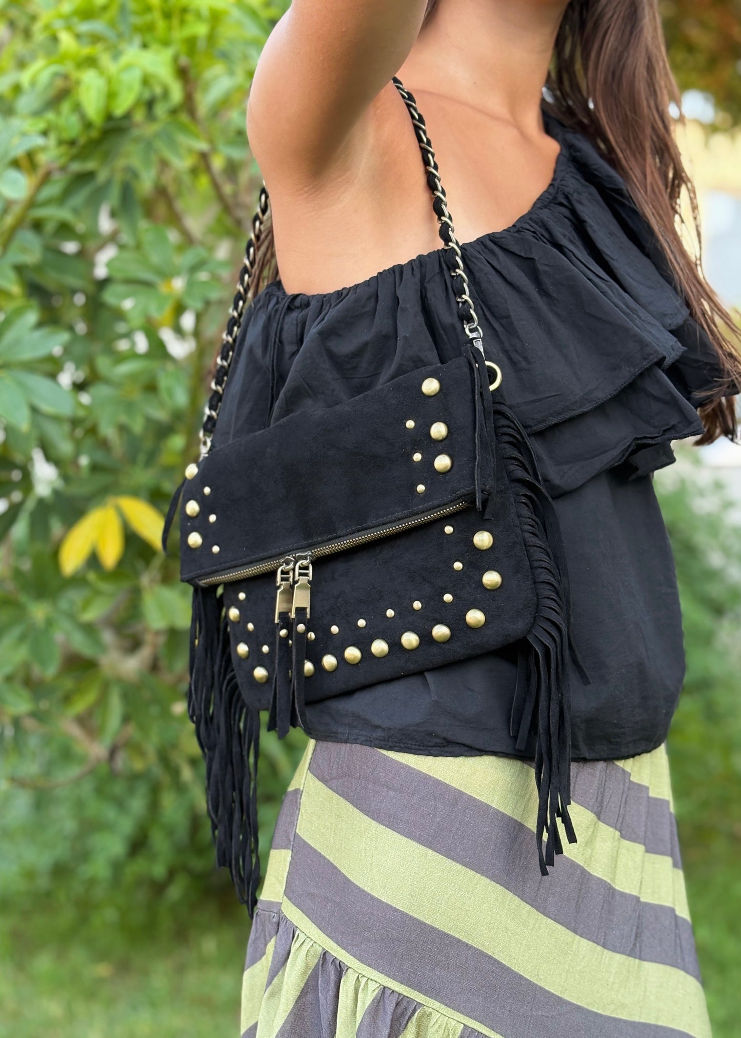 Mala Envelope com Franjas e Tachas