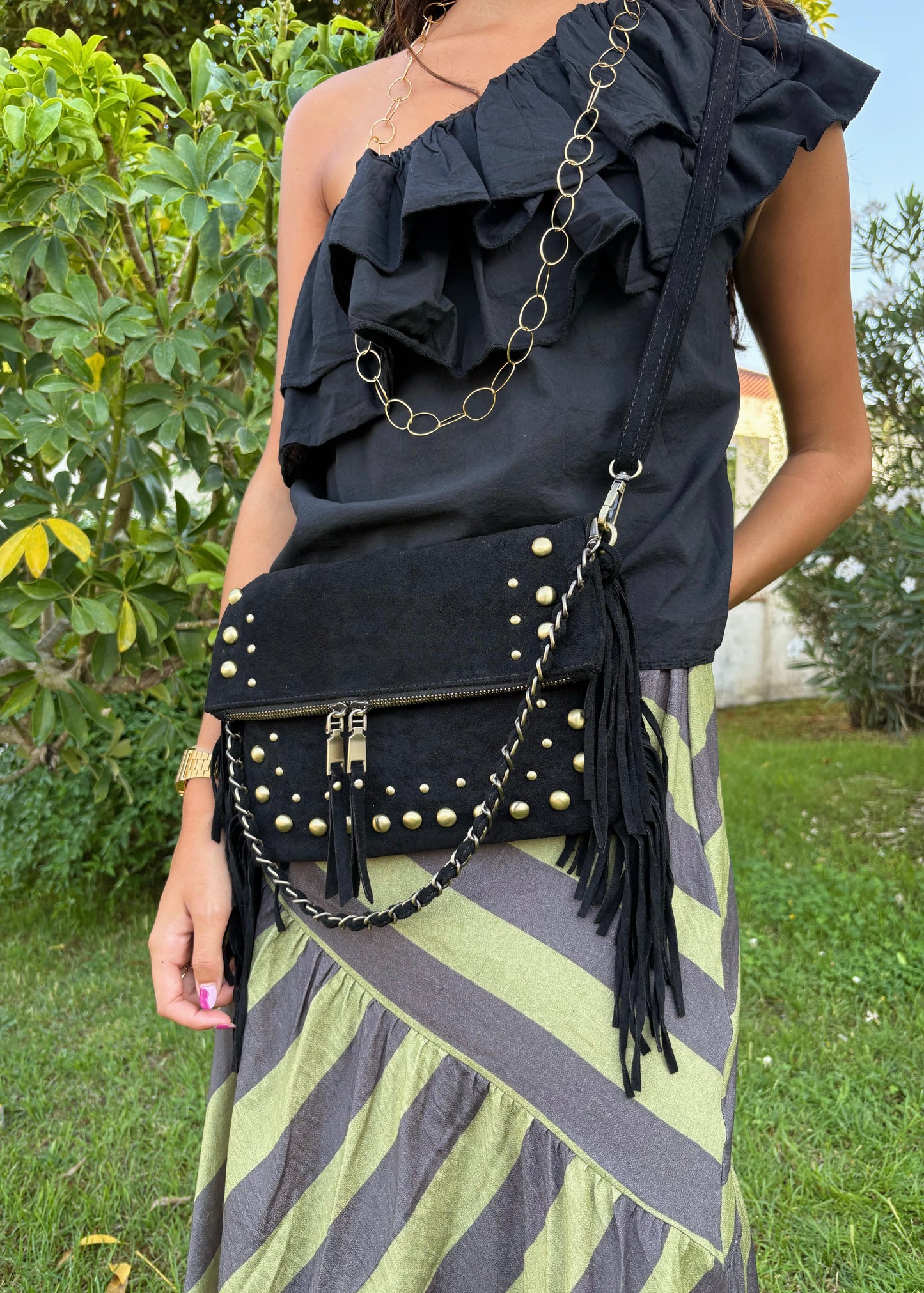 Mala Envelope com Franjas e Tachas