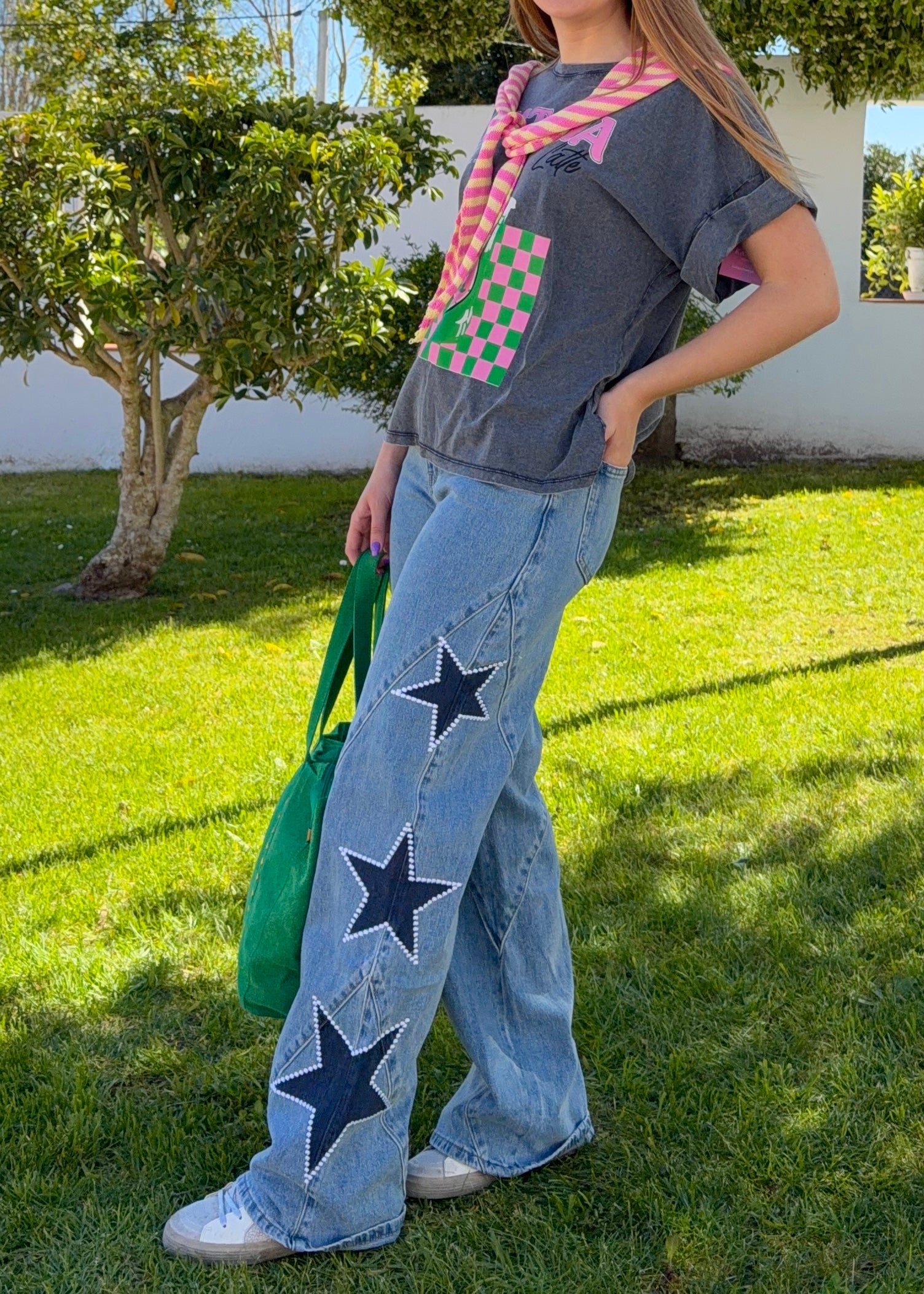 calcas ganga estrelas look feminino kakau store