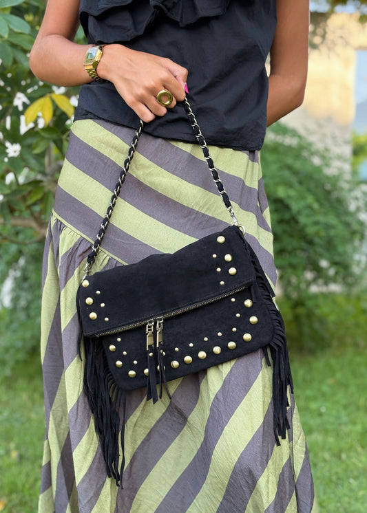 Mala Envelope com Franjas e Tachas
