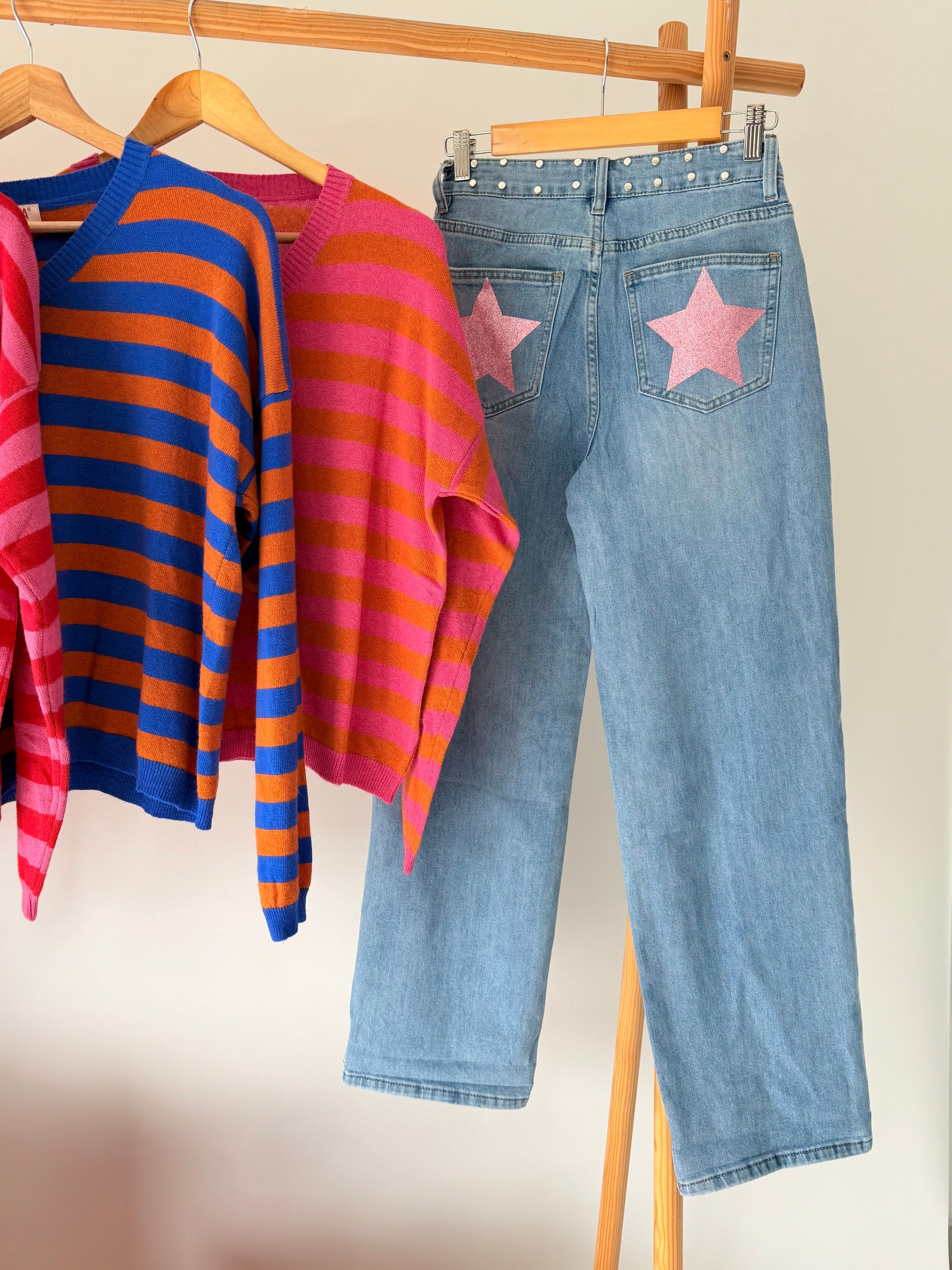calcas ganga tachas estrelas rosa kakau store