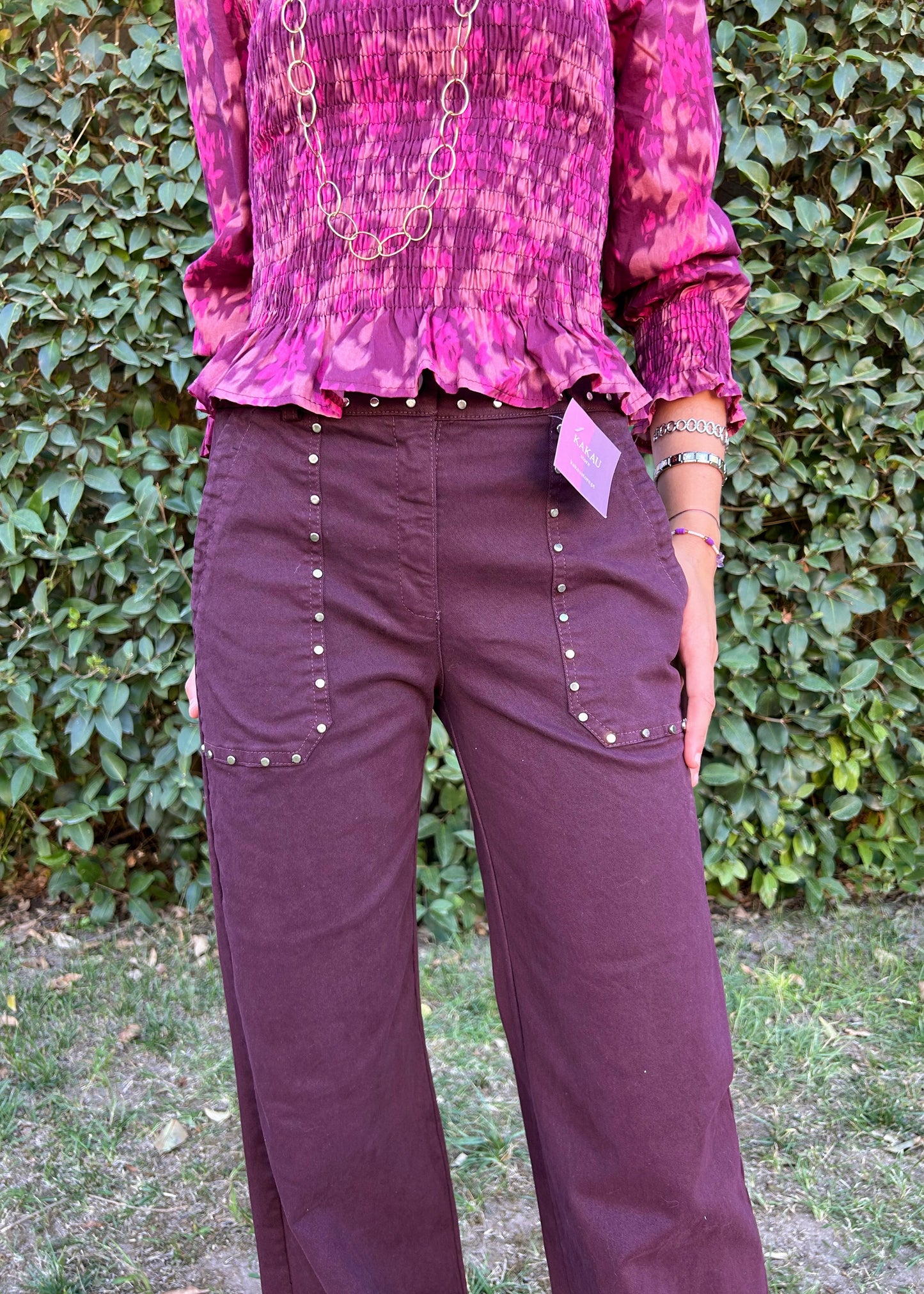 Calças de Ganga com Tachas