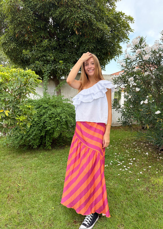 Blusa de Um Ombro com Folhos