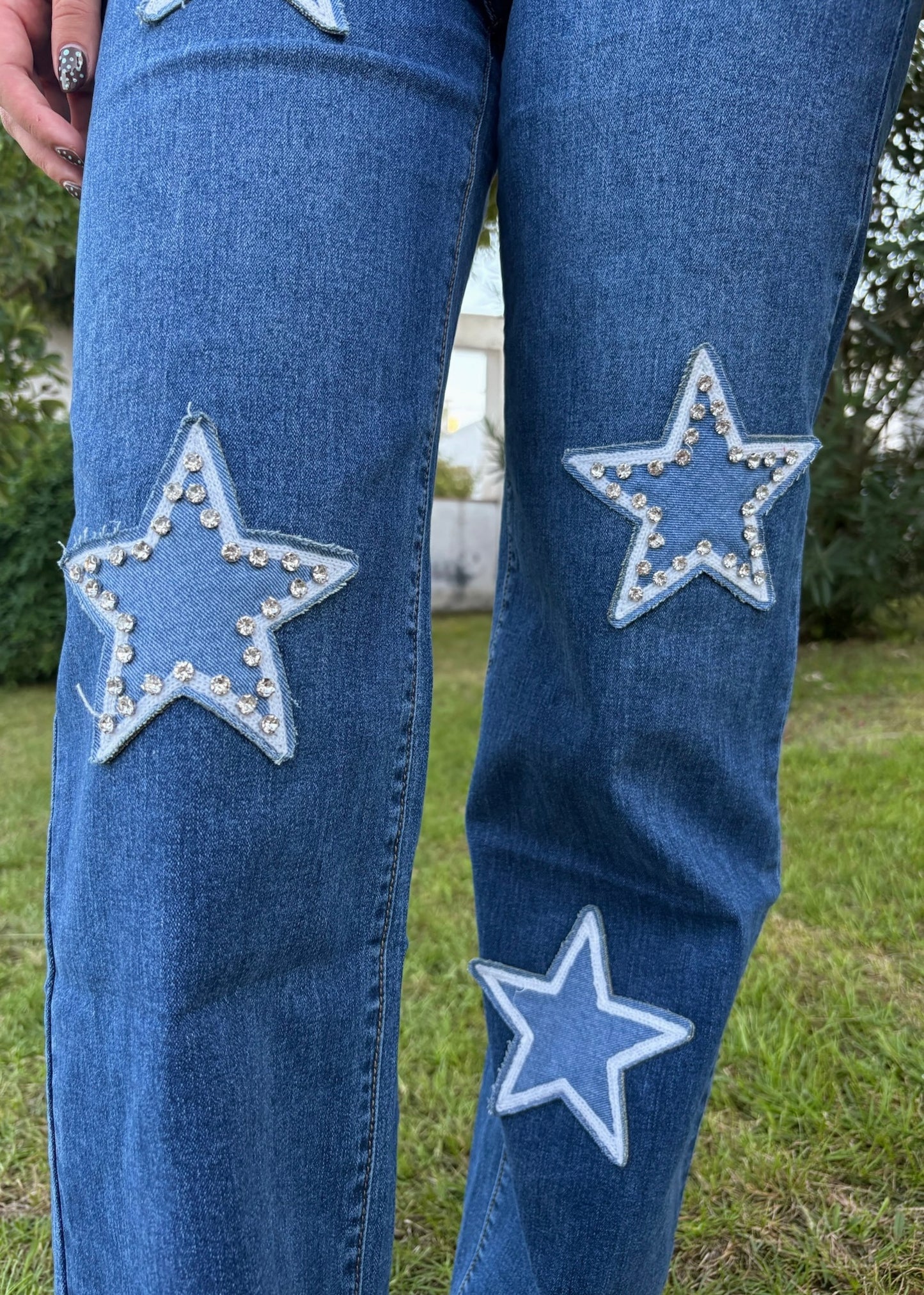Calças de Ganga com Estrelas Bordadas