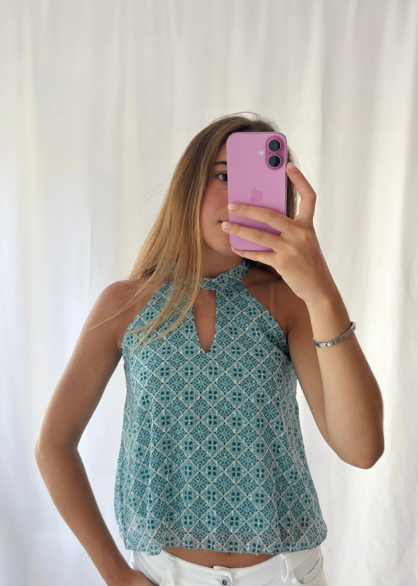 Top Estampado com Abertura Frontal
