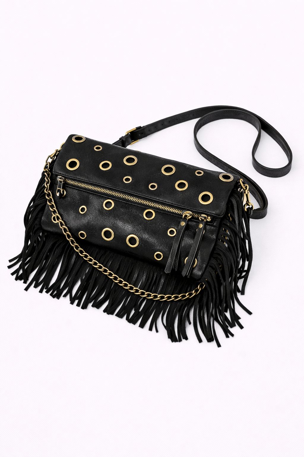 mala com tachas e franjas sintetica kakau store