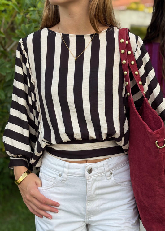 Blusa de Riscas Oversized – Manga Bufante