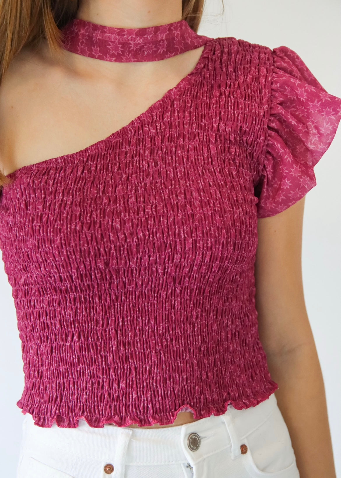 Top de Um Ombro com Lenço/Choker Opcional