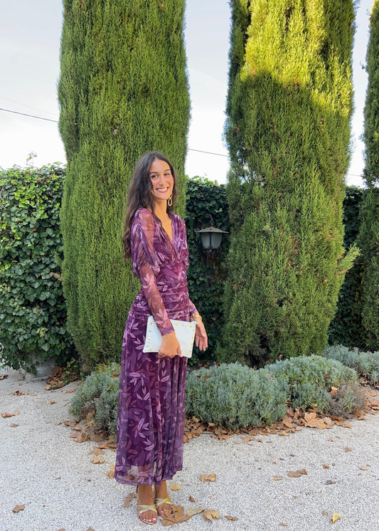 Vestido midi tule ameixa