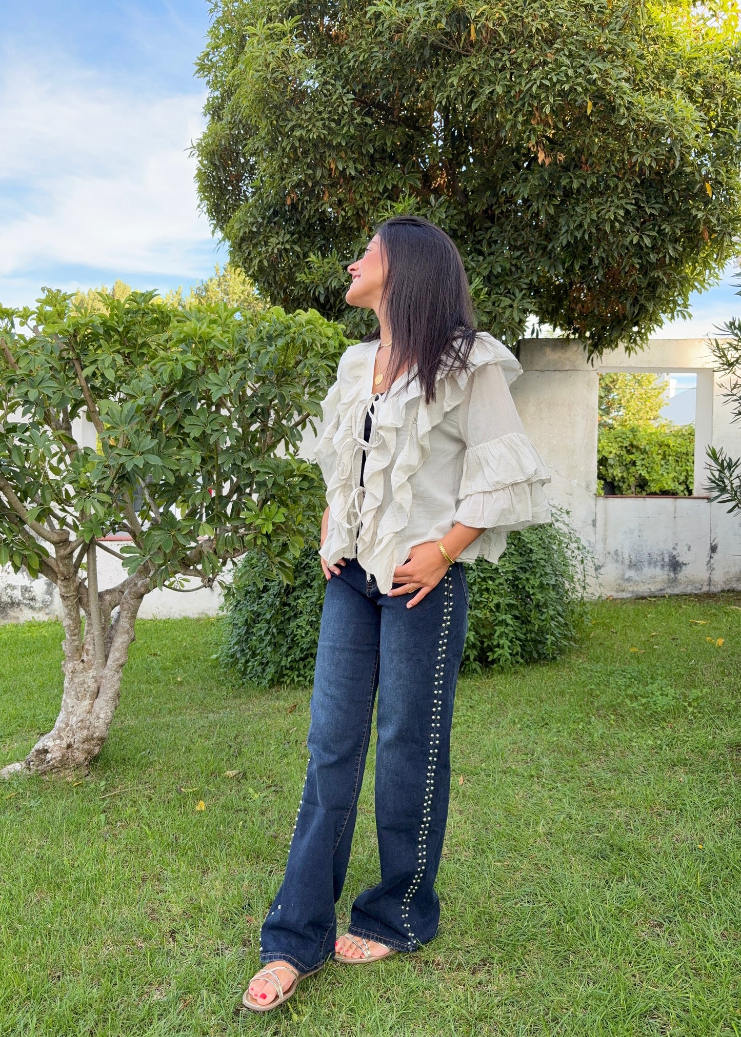 Calças de Ganga com Tachas