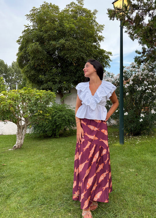 Blusa com Folhos e Decote em V