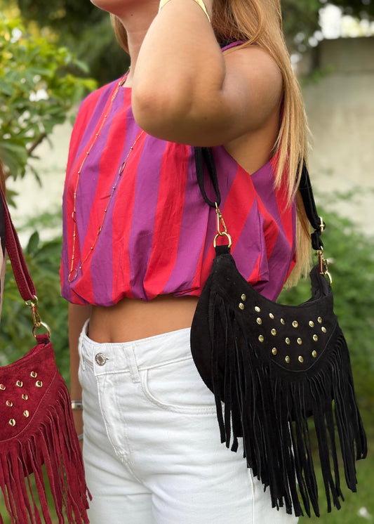 Mala em Pele com Franjas e Tachas