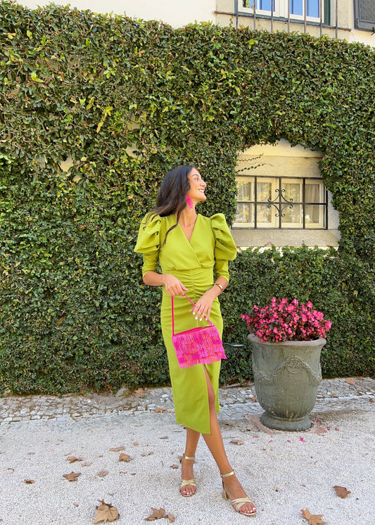 Vestido Verde Drapeado com Volume