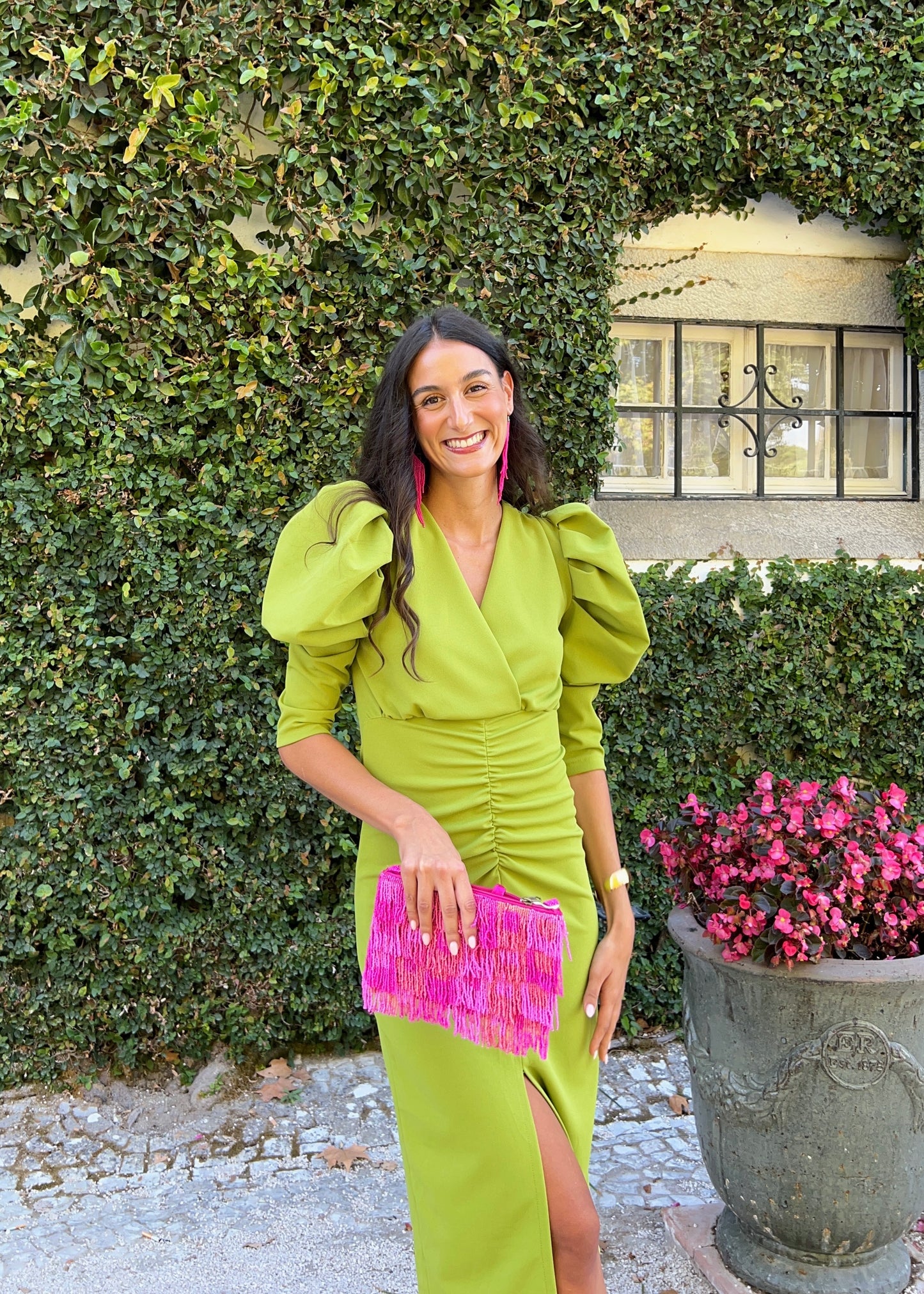 Vestido Verde Drapeado com Volume