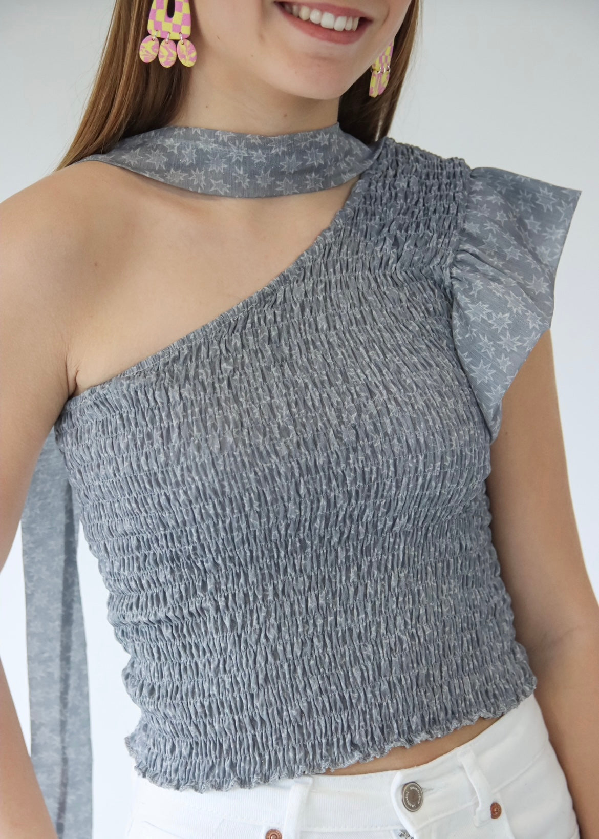 Top de Um Ombro com Lenço/Choker Opcional