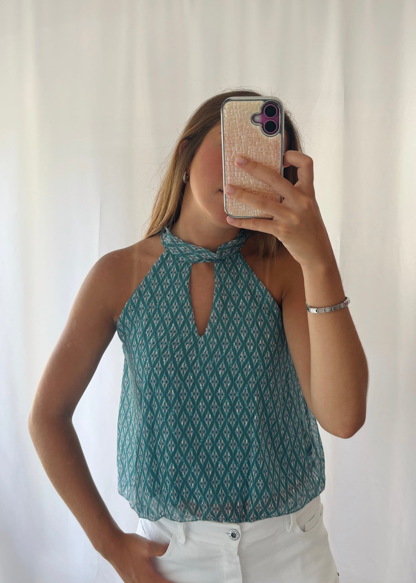 Top Estampado com Abertura Frontal