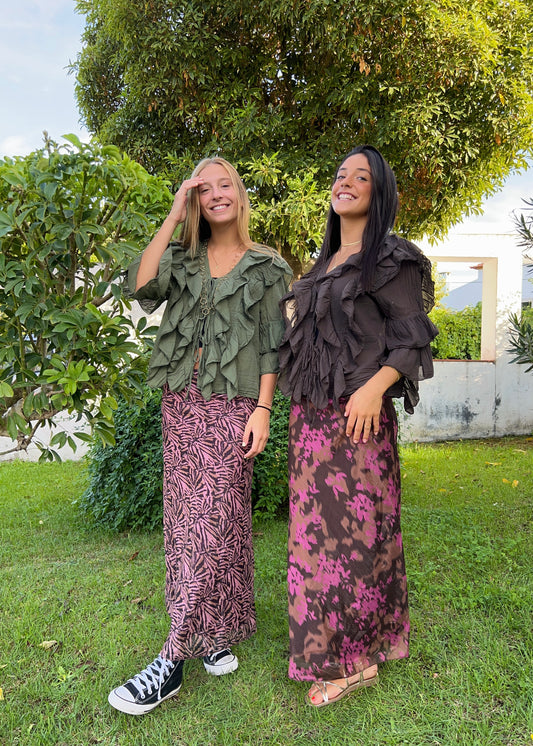 Blusa com Folhos e Manga 3/4