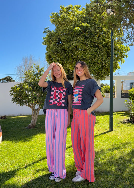 calcas femininas largas riscas kakau store
