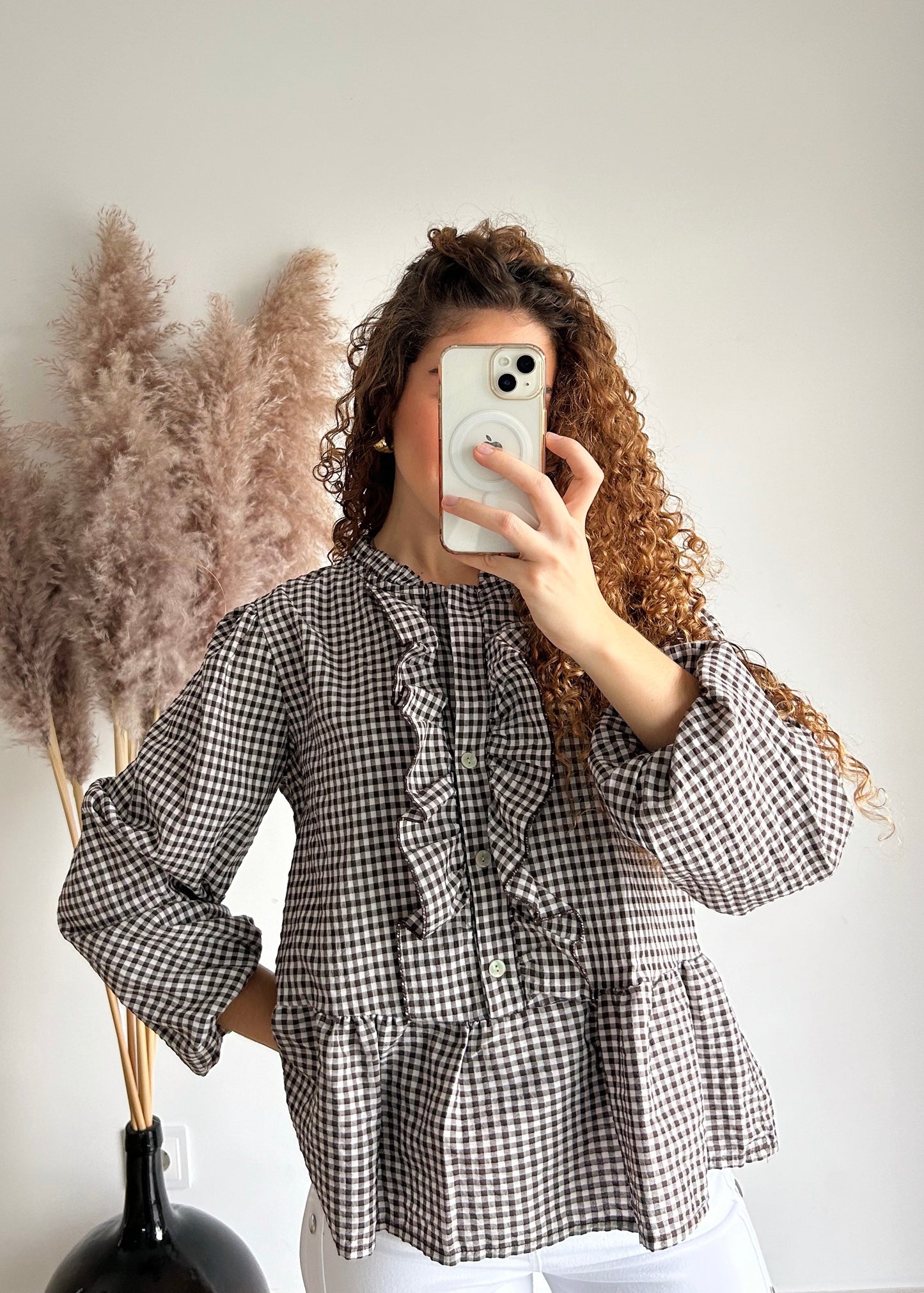 Blusa Castanha com Xadrez