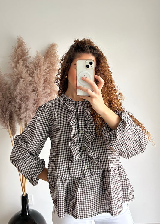 Blusa Castanha com Xadrez
