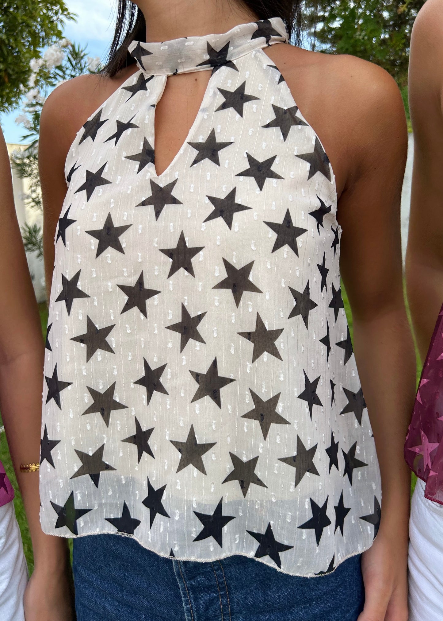Top Estampado com Abertura Frontal