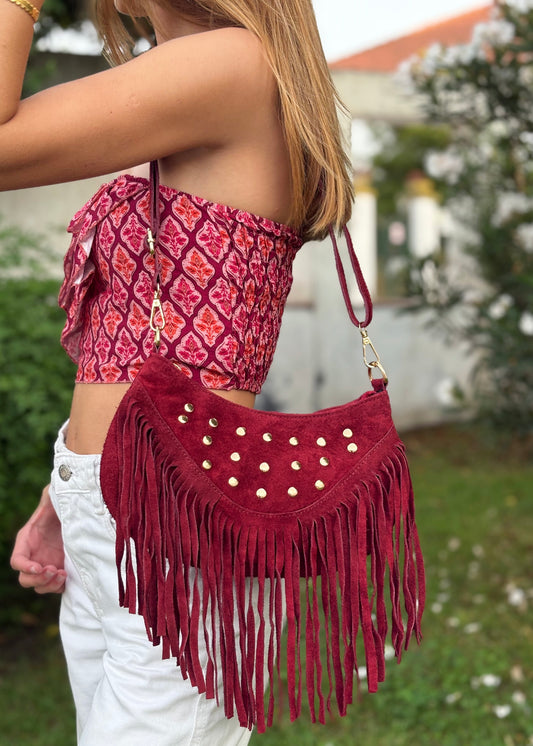 Mala em Pele com Franjas e Tachas