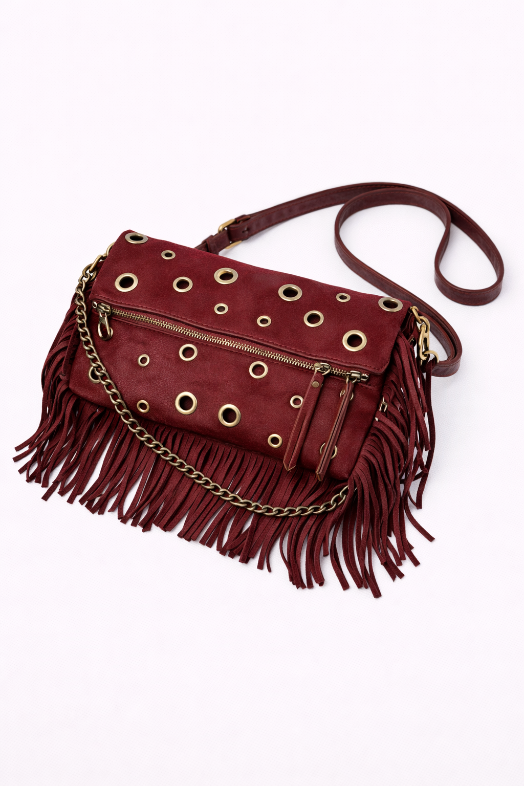 mala com tachas e franjas sintetica kakau store