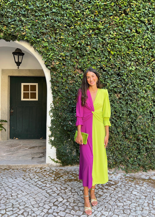 Vestido Midi Bicolor Twist