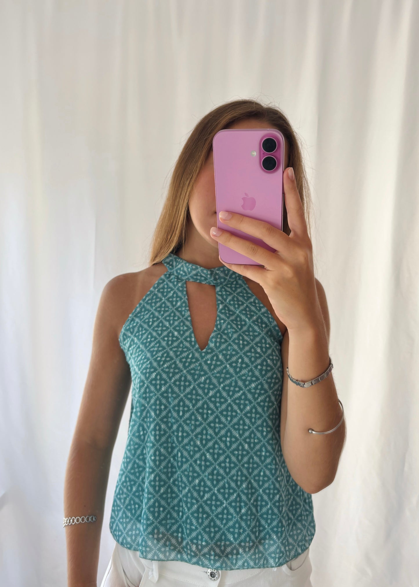 Top Estampado com Abertura Frontal