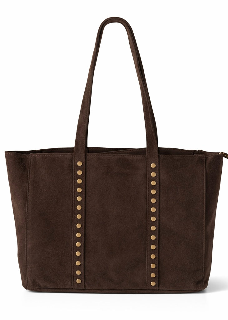 Mala de Ombro em Pele com Tachas e Fecho