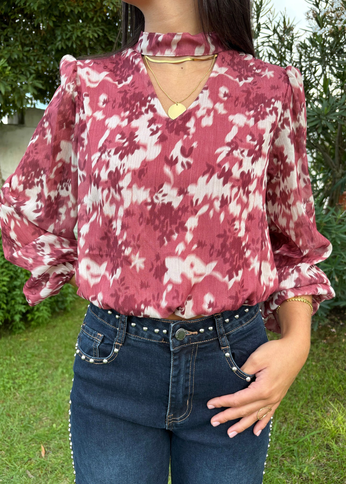 Blusa Estampada Decote V