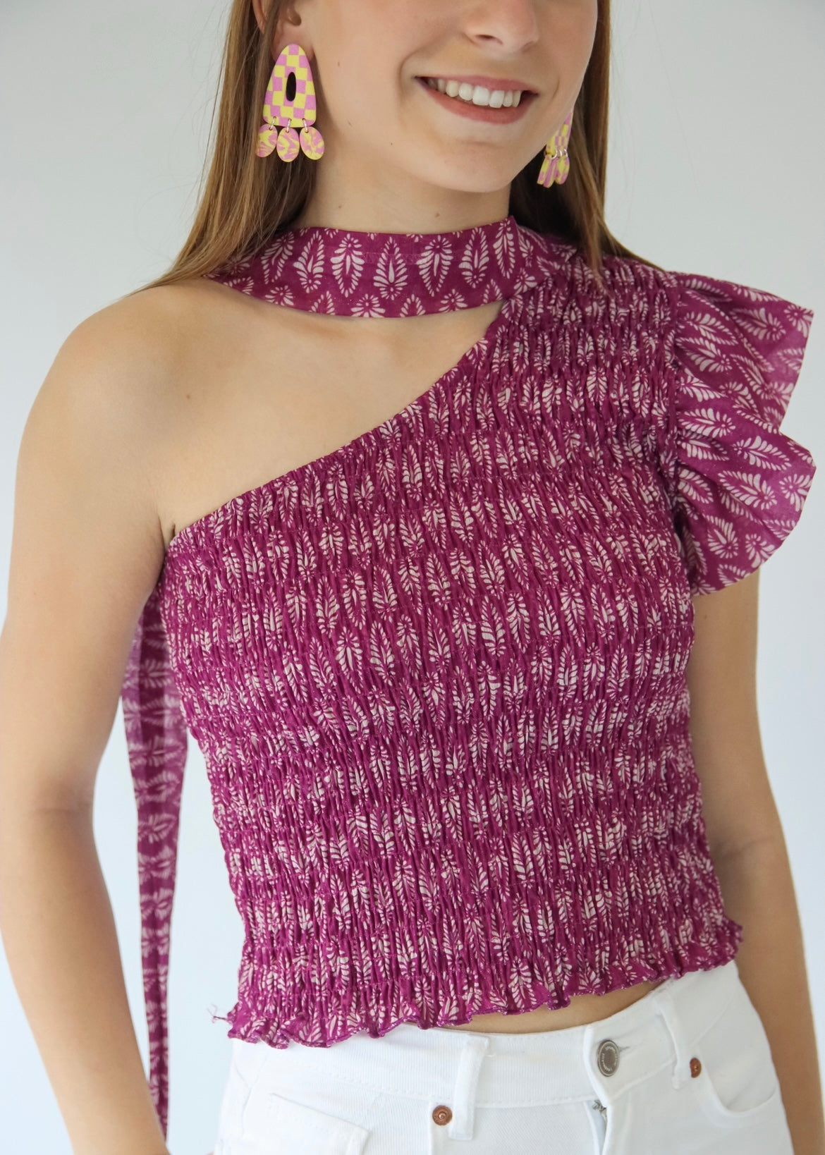Top de Um Ombro com Lenço/Choker Opcional