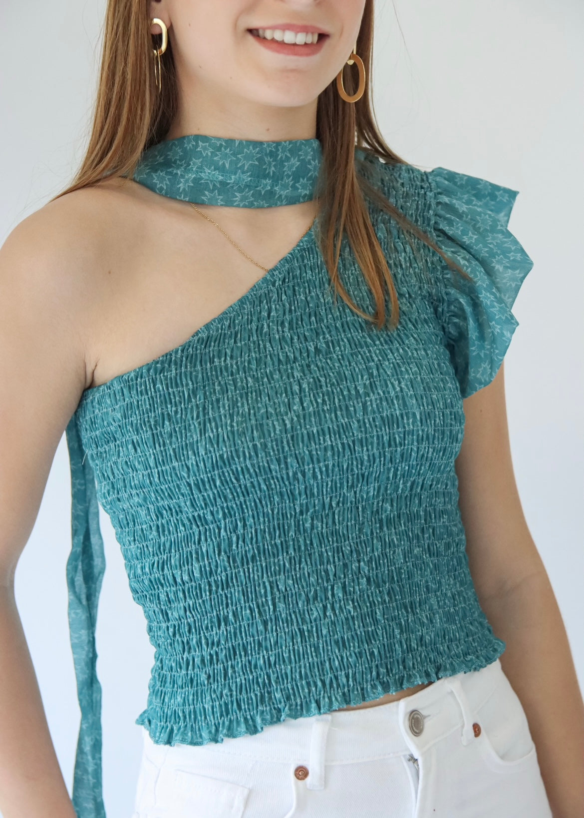 Top de Um Ombro com Lenço/Choker Opcional