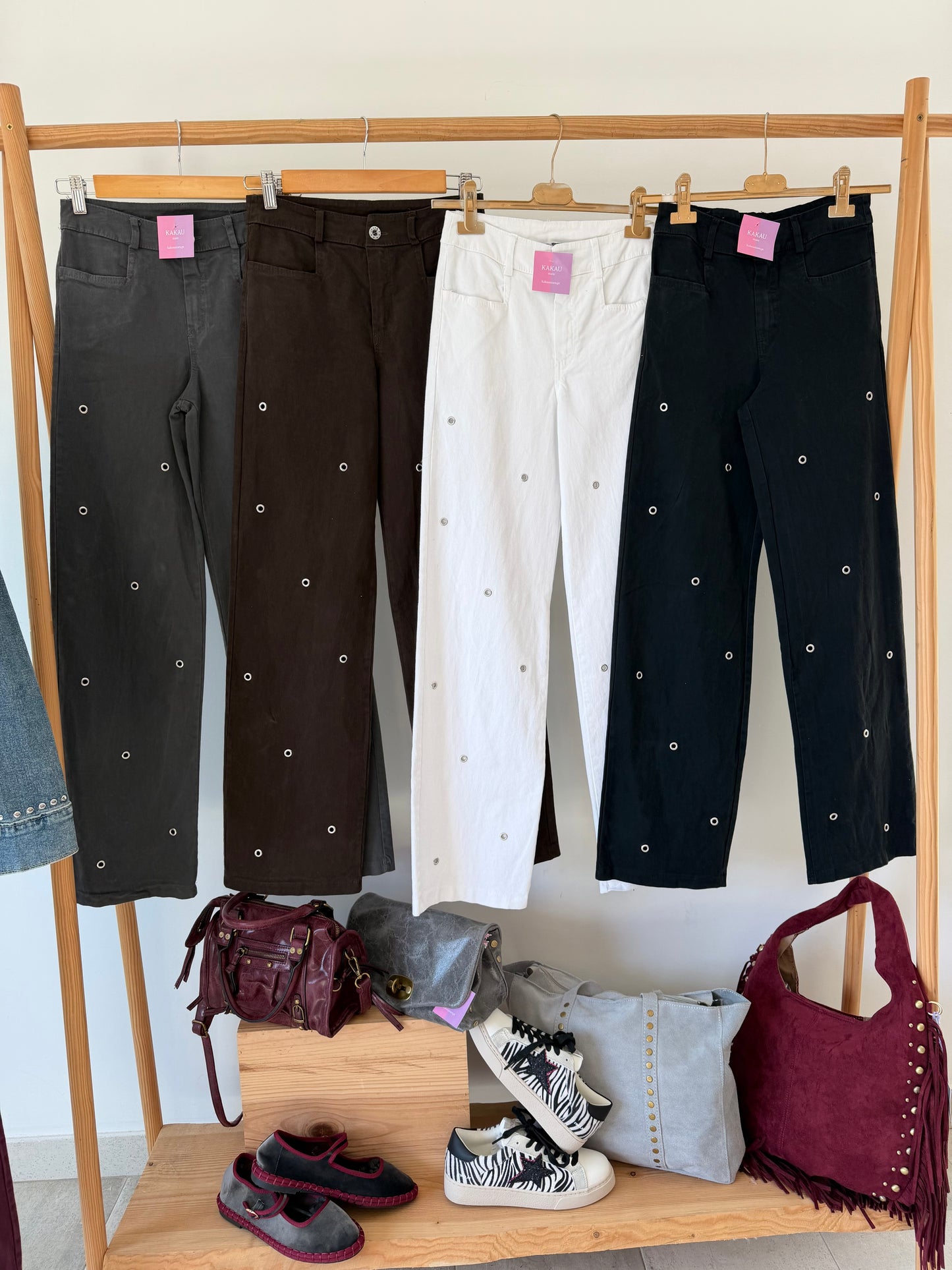 calcas femininas tachas abertas kakau store