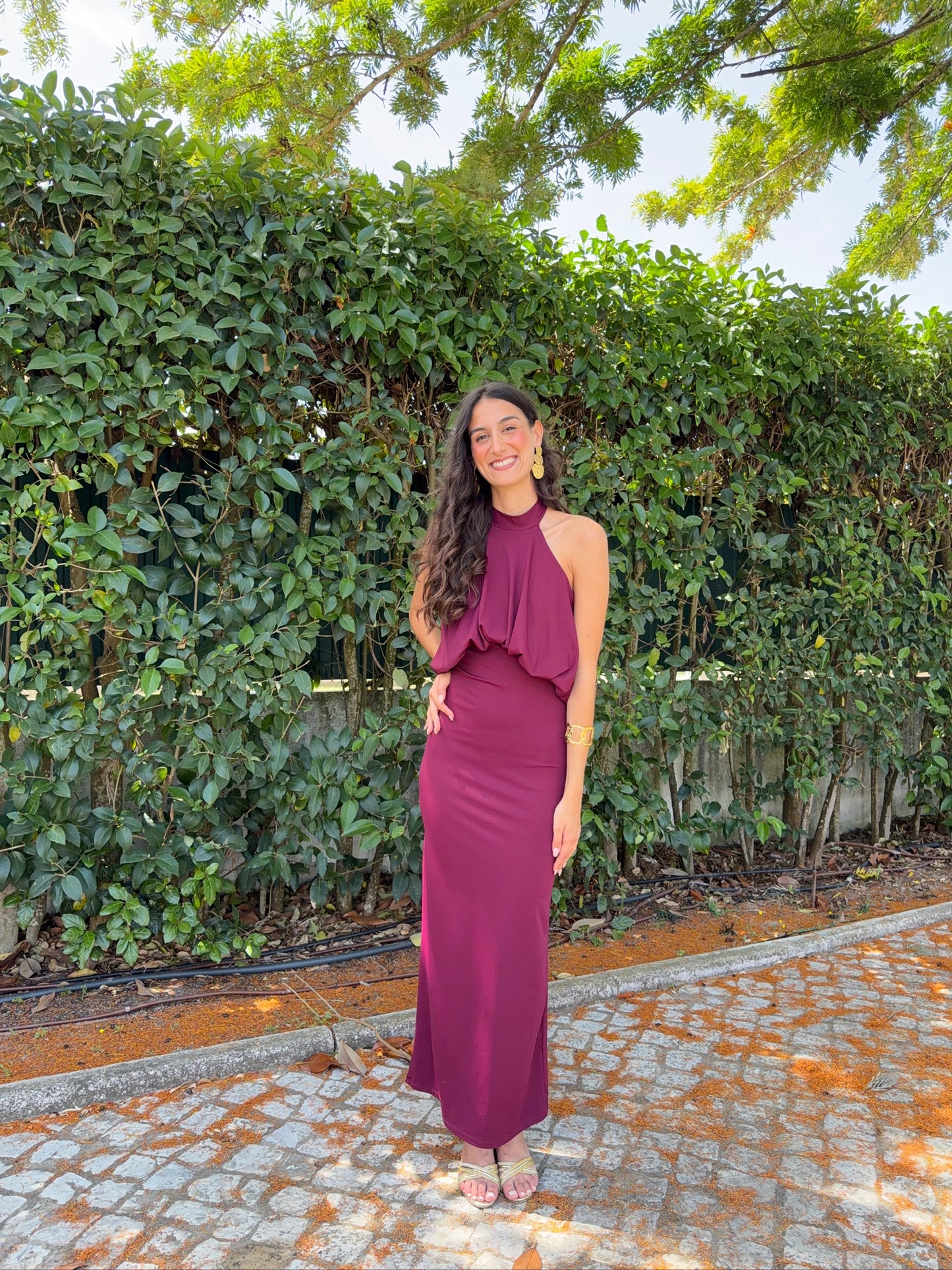 Vestido com Franzido e Halter