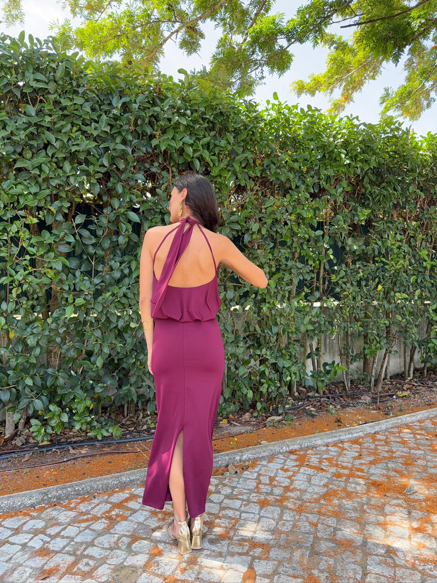 Vestido com Franzido e Halter